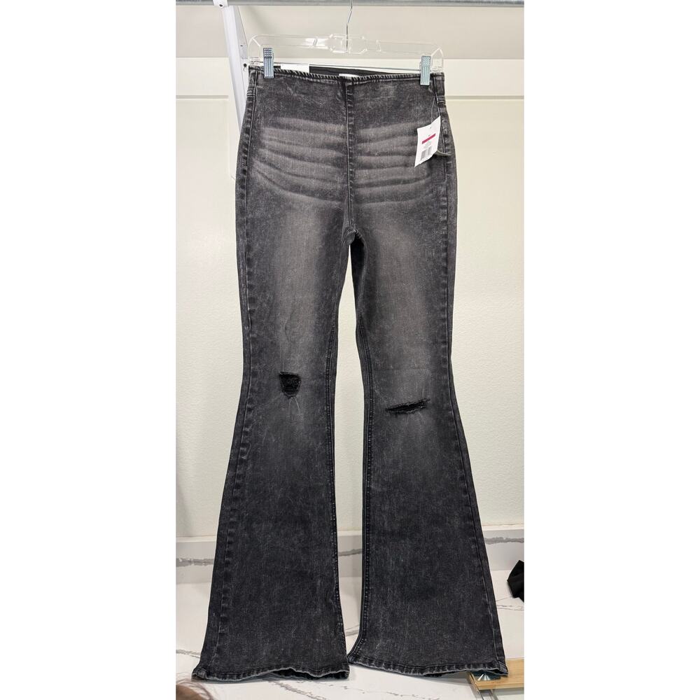 NWT True Craft Hi-Rise Flare Pull On Pants Black Denim Jeans Size Medium Stretch